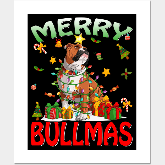 Merry Bullmas English Bulldog Ugly Christmas Sweater Dogs T-Shirt Wall Art by intelus